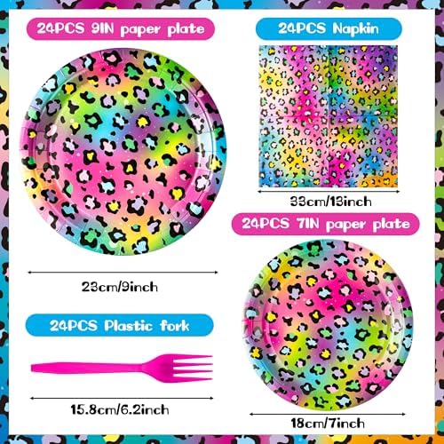 K1tpde Iridescent Rainbow Leopard Tableware 96PCS Set