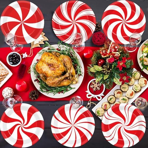 Wiooffen 80Pcs Christmas Peppermint Plates Party Supplies