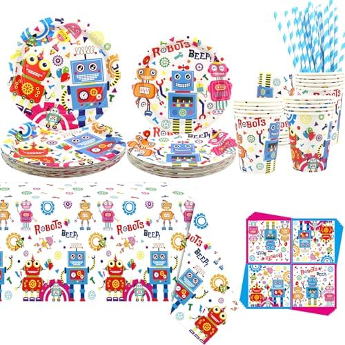 Robot Birthday Party Plates Set for Kids and Baby Shower