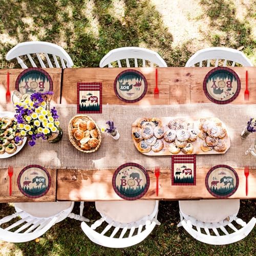 Buffalo Plaid 96 Pcs Party Plates Napkins Set for 24 Guests