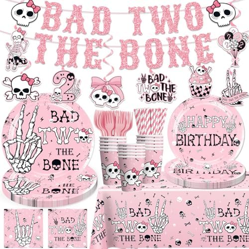 139pcs Bad Two the Bone Party Decorations Girl Tableware Set
