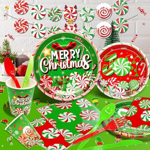 183Pcs Candy Cane Christmas Party Tableware Set