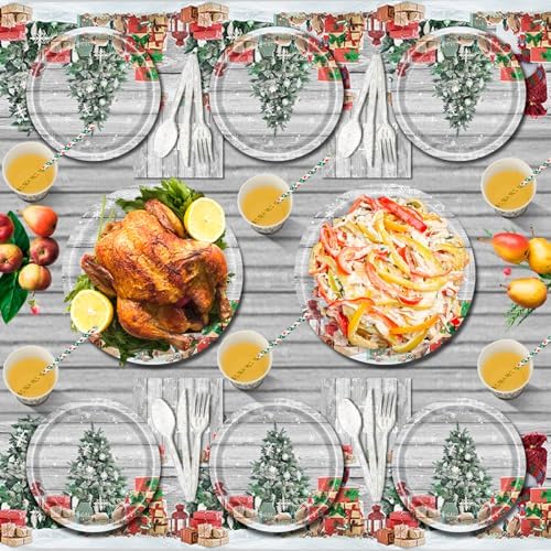 195PCS Silver Christmas Party Supplies Tableware Set for 24 Guests