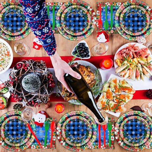 Avezano 192 Pcs Christmas Paper Plates Napkins Set Serve 24