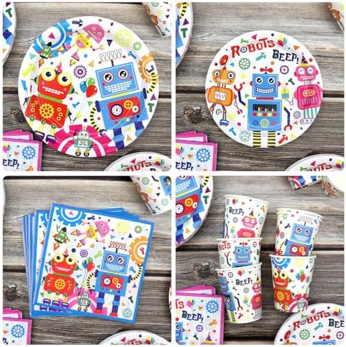 Robot Birthday Party Plates Set for Kids and Baby Shower