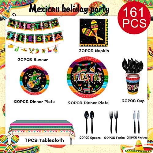 Mexican Fiesta Party Supplies 161pcs Set for 20 Guests