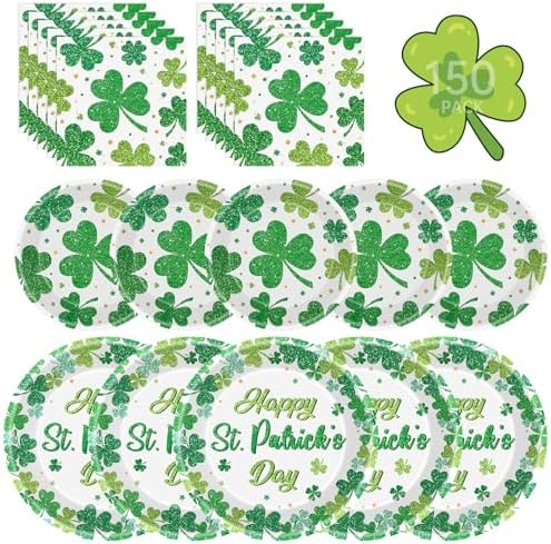150 Pcs St Patricks Day Plates and Napkins Set