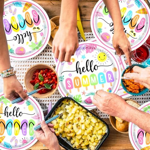 Hello Summer Plates Napkins Set 80PCS Beach Party Supplies