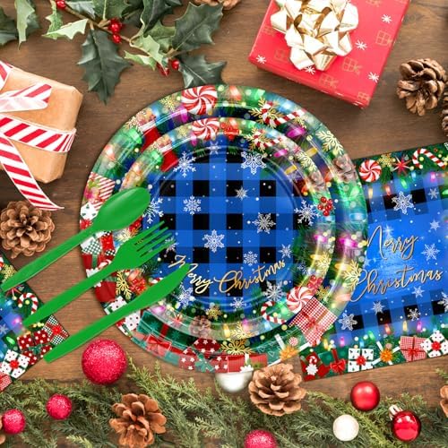 Avezano 192 Pcs Christmas Paper Plates Napkins Set Serve 24