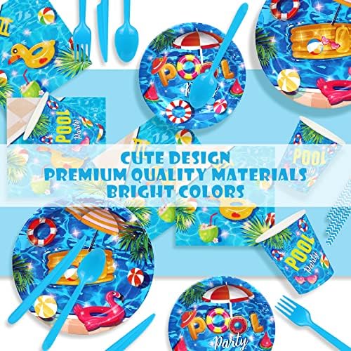 PHOGARY 93 PCS Pool Party Tableware Set for 8 Guests