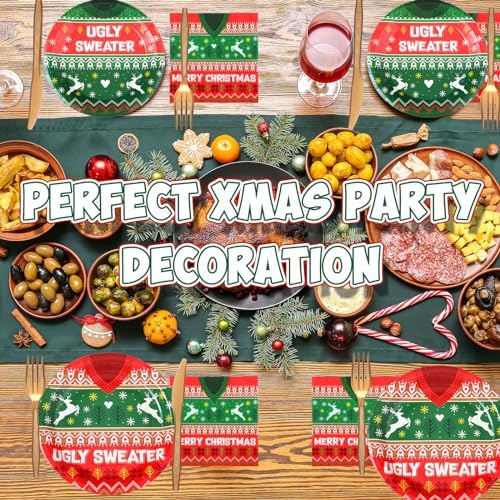 Yaomiao 180 Pcs Christmas Party Tableware Set