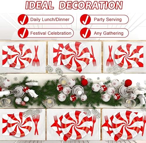 100Pcs Christmas Candy Cane Party Plates and Napkins Set