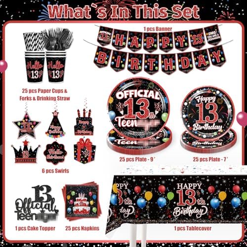 160pcs Birthday Plates Napkins Set for 13th Boy Party