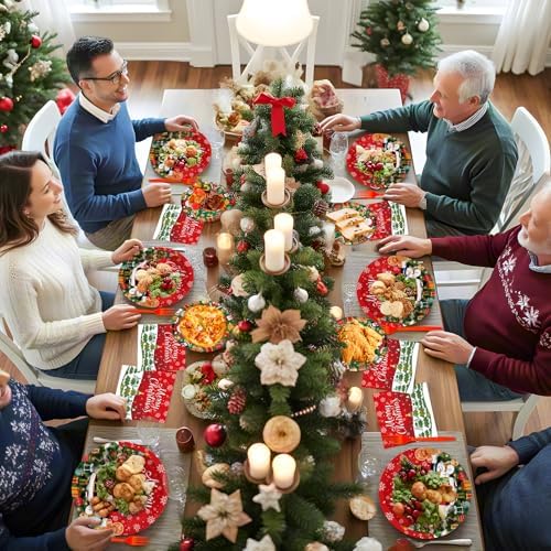100 Pcs Christmas Plates and Napkins Set - Winter Party Decor