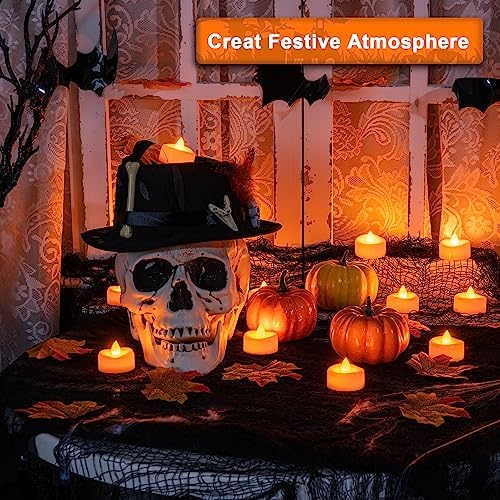 Merrynights Halloween Flameless Candles 24-Pack Orange Tea Lights LED Battery Operated