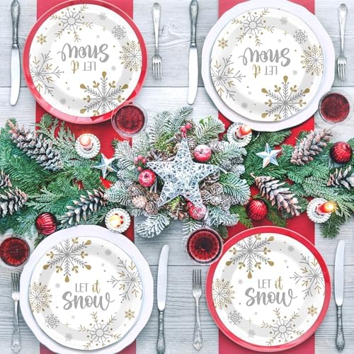 48 Pcs Winter Snowflake Paper Plates 7 Inch