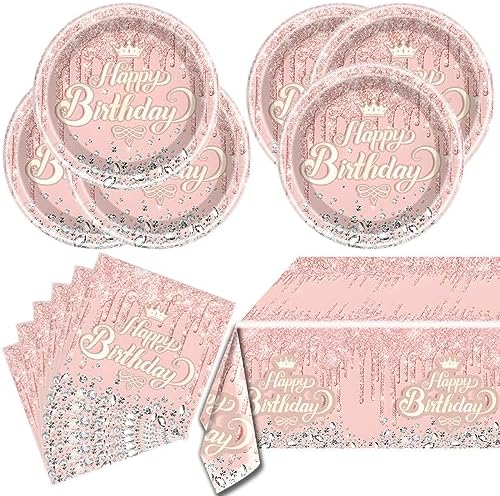 Pink Rose Gold Glitter Diamond Party Plate Set