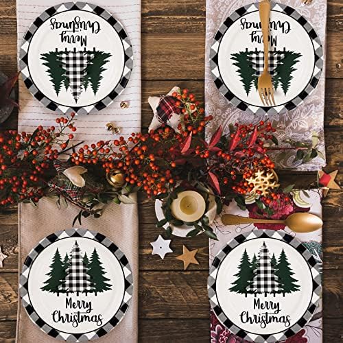 Whaline 24Pcs Christmas Paper Plates with Plaid Tree Design