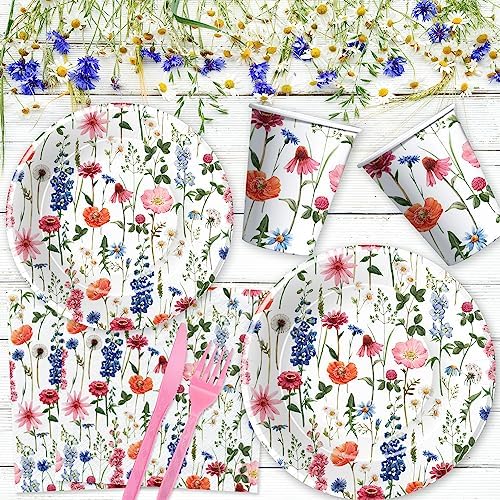 Floral Party Decorations Tableware Set for 24 Guests