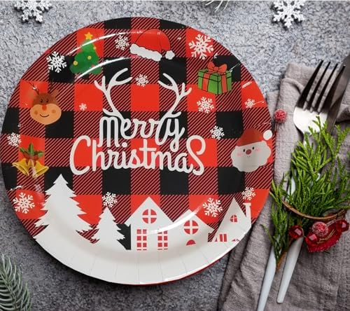 40 Pcs 9 Inch Christmas Paper Plates for Party