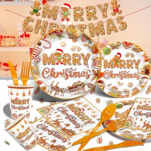 185Pcs Gingerbread Party Supplies Plates Napkins Banner