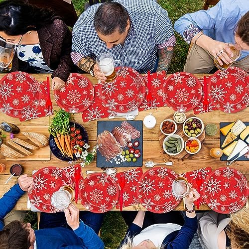 ZOIIWA 200 PCS Christmas Theme Disposable Plates Napkins Forks Set