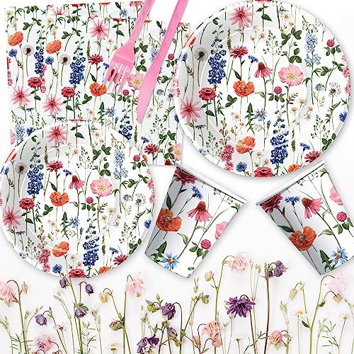 Floral Party Decorations Tableware Set for 24 Guests