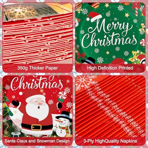 100 Pcs Christmas Plates and Napkins Set - Winter Party Decor