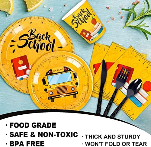 Whaline 175Pcs Back to School Tableware Set Yellow Scales Prints