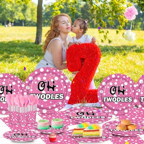 Oh Twodles 168pcs Pink Cartoon Party Supplies Set