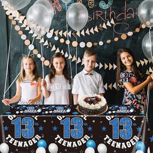 13th Birthday Plates Napkins and Tablecloth Set for Kids