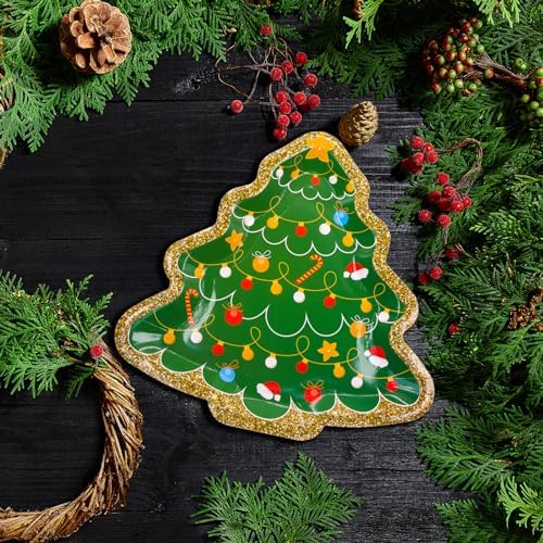 Christmas Tree Paper Plates 50 Count Large Xmas Party Plates