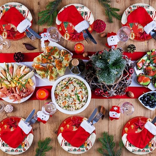 AFZMON 50 Pack Red Reindeer Christmas Plates