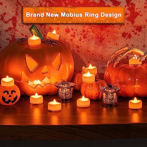 Merrynights Halloween Flameless Candles 24-Pack Orange Tea Lights LED Battery Operated