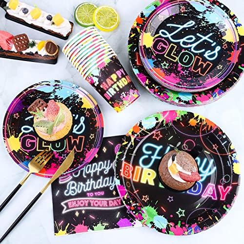 Durony 100 Piece Neon Glow Tableware Set for 25 Guests