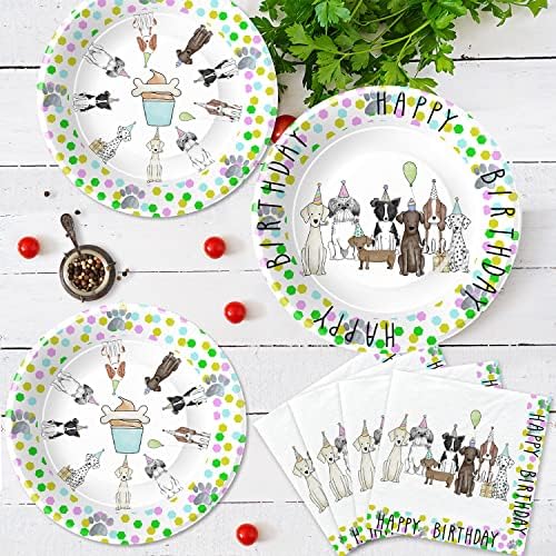 Xigejob Dog Birthday Party Plates and Napkins Set