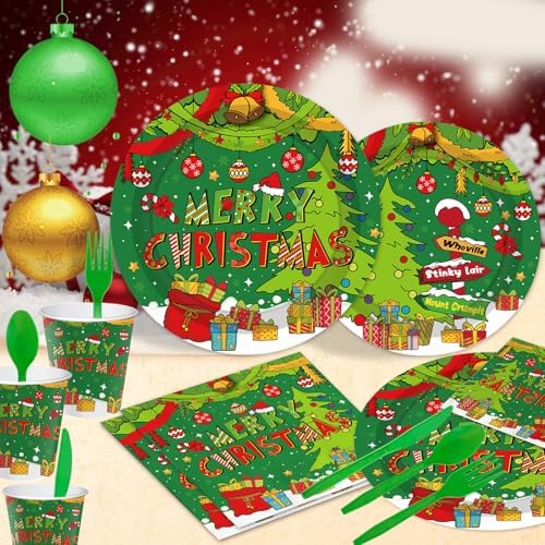YQUQWN 168 PCS Christmas Plates and Napkins Set