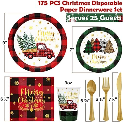 Christmas Party Decorations - 175 PCS Disposable Dinnerware Set