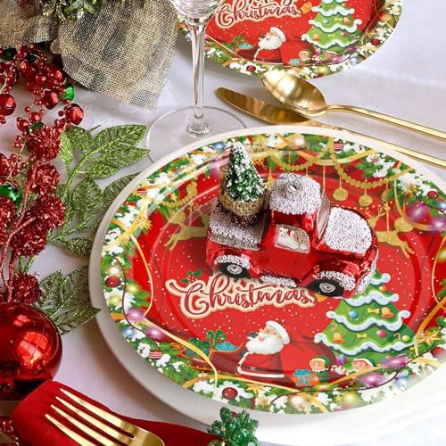 AFZMON 50 Pack 7 Inch Christmas Tree Themed Disposable Plates