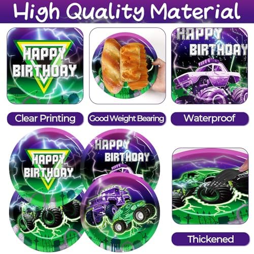 48Pcs Monster Truck Party Paper Plates 7 Inch Racing Car Theme