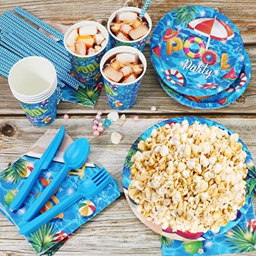 PHOGARY 93 PCS Pool Party Tableware Set for 8 Guests