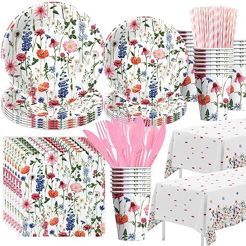 Floral Party Decorations Tableware Set for 24 Guests