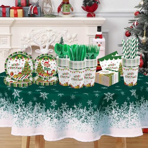 MEHOFOND 192Pcs Christmas Plates Napkins Set for 24 Guests