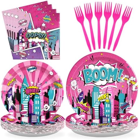 96 Pcs Pink Hero Birthday Party Tableware Set
