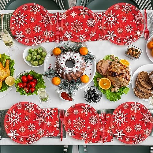 ZOIIWA 200 PCS Christmas Theme Disposable Plates Napkins Forks Set