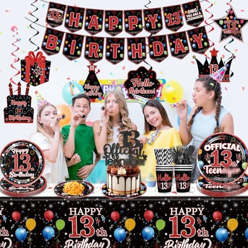 160pcs Birthday Plates Napkins Set for 13th Boy Party
