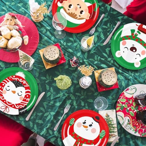 Whaline 9 Inch Christmas Paper Plates 24Pcs