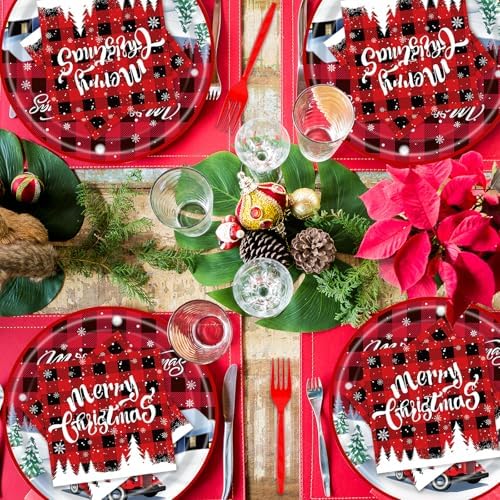 96PCS Christmas Paper Plates and Napkins Set for 24 Guests