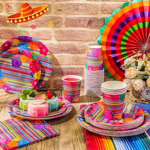 Domensi 200 Pcs Mexican Fiesta Tableware Set for 50 Guests