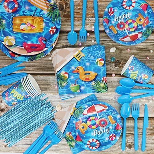 PHOGARY 93 PCS Pool Party Tableware Set for 8 Guests
